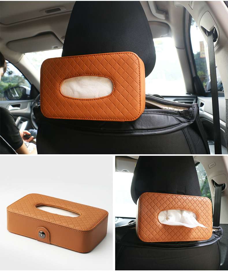 Creative car leather tissue box, hanging sun visor seat back tissue box with car leather tissue box detail image 8