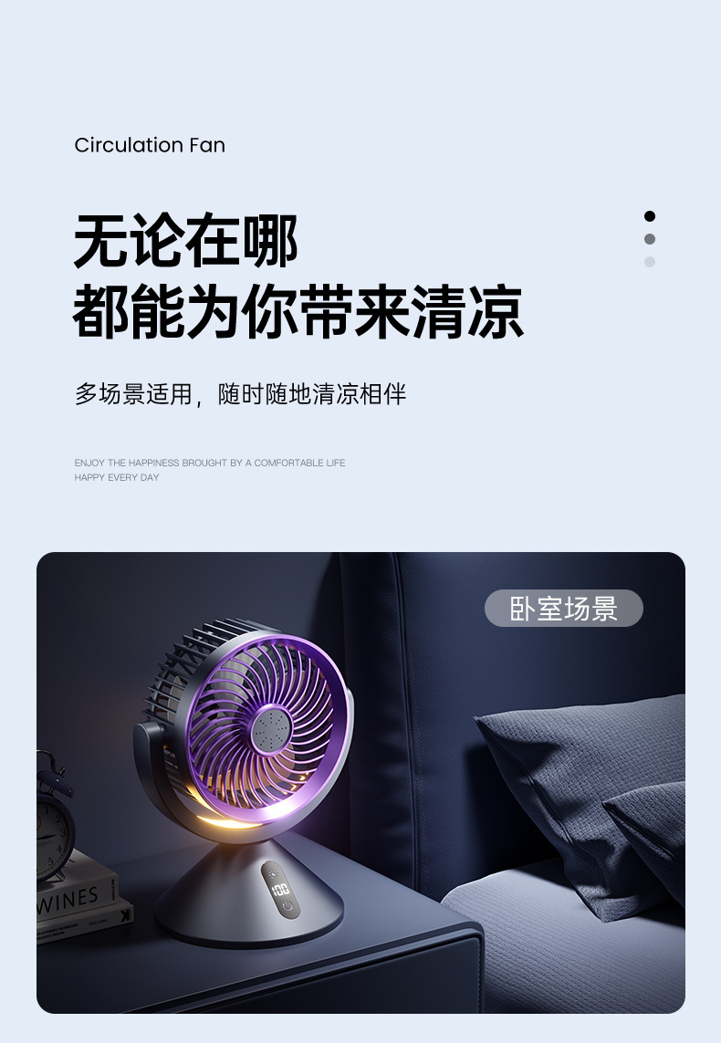 LED digital display circulating fan, desktop standing 100-speed variable speed electric fan, outdoor lighting night light, wall-mounted fan pic 11
