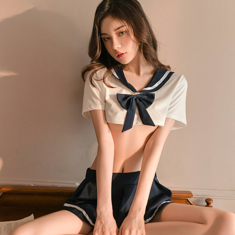 Erotic lingerie, sexy two-piece student uniform set, jk bow sailor suit, pure and sensual school style full figure