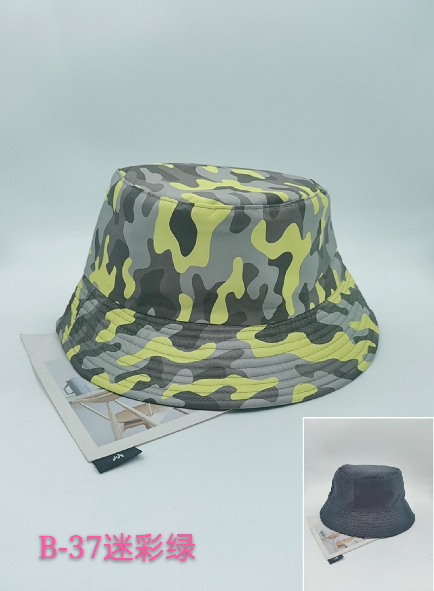 Spring and summer cross-border European and American bestsellers camouflage gradient graffiti double-sided fisherman hats for both men and women, fashionable and versatile outdoor sun protection and shade, cool and portable hats for adults Item Picture