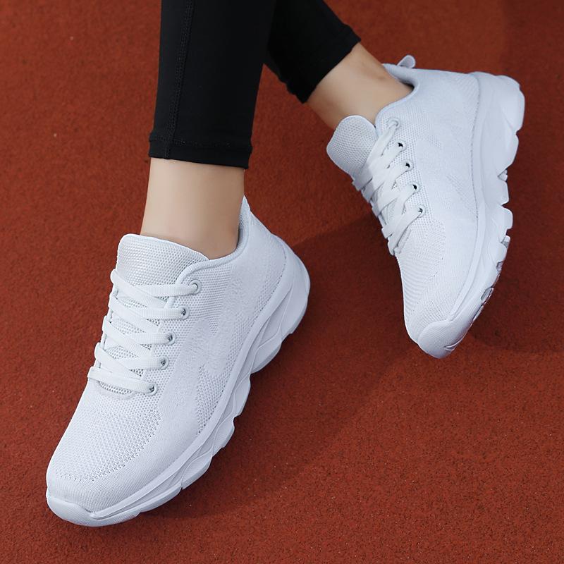 202 cross-border season new fly-knit sneakers women's black soft end casual running shoes women's breathable mesh travel shoes full figure