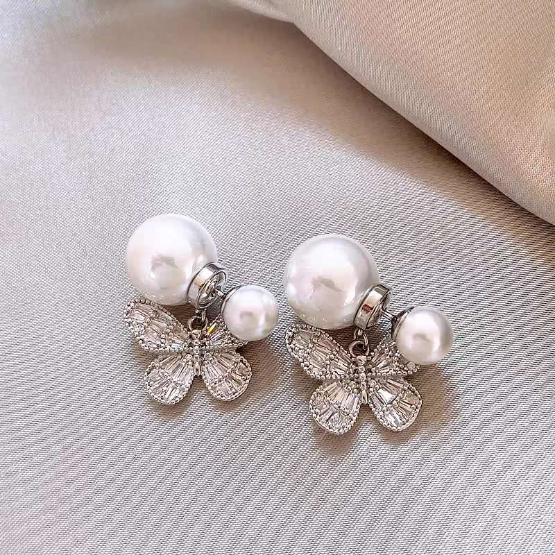 前后式双面珍珠绣球花朵耳环女高级感轻奢耳环