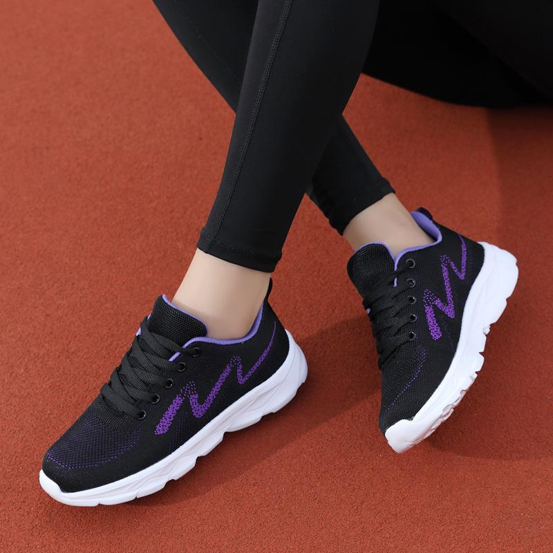 202 cross-border season new fly-knit sneakers women's black soft end casual running shoes women's breathable mesh travel shoes details Picture