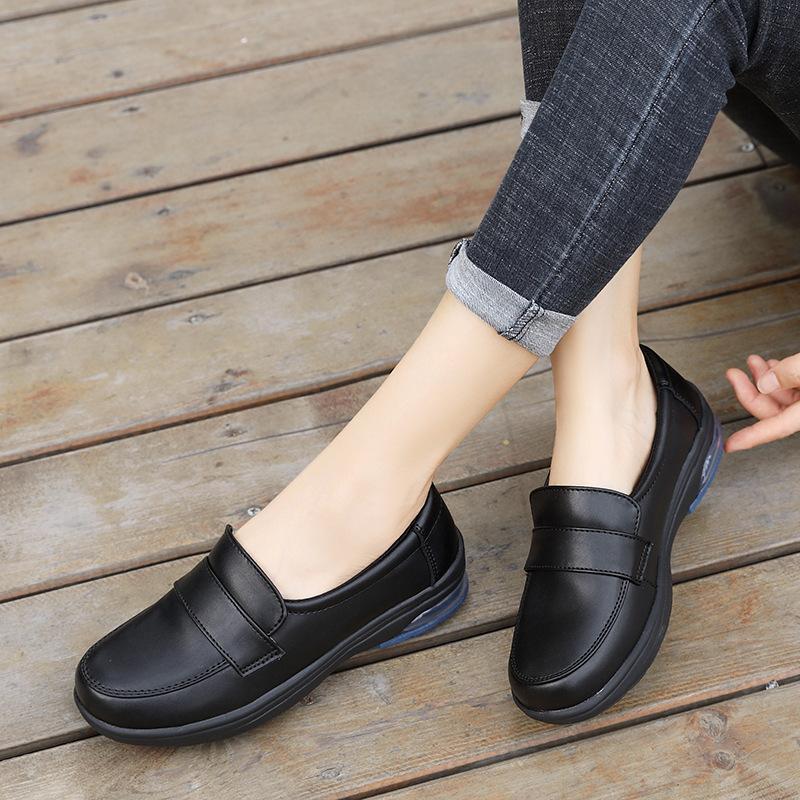 2020 spring/summer new nurse shoes women's white women's genuine leather shoes air cushion black work shoes soft back thick back small leather shoes Item Picture