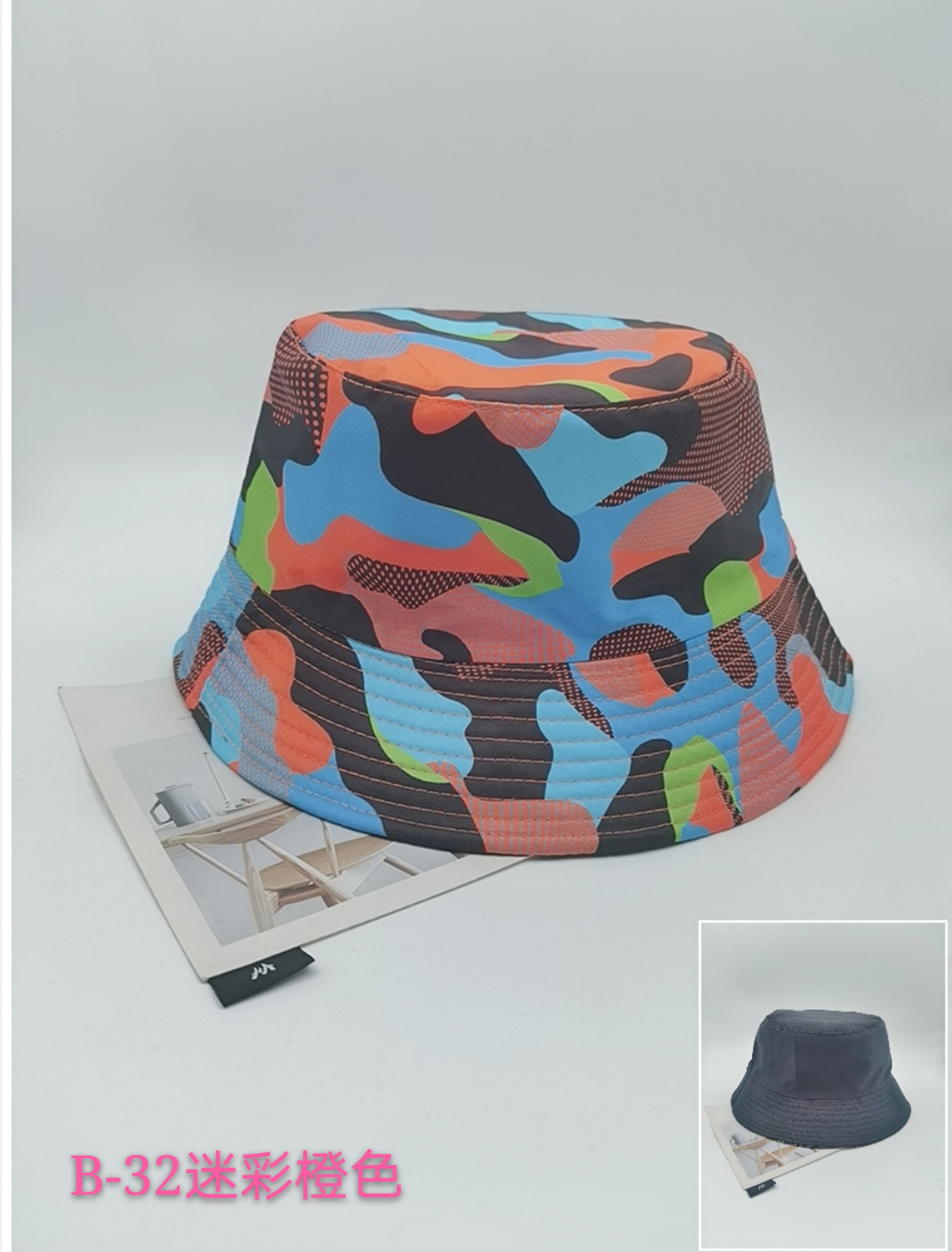 Spring and summer cross-border European and American bestsellers camouflage gradient graffiti double-sided fisherman hats for both men and women, fashionable and versatile outdoor sun protection and shade, cool and portable hats for adults details Picture
