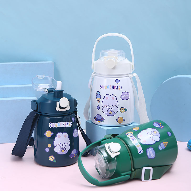 New 304 stainless steel children's large-bellied cup, bear straw, bouncing lid water cup, large-bellied insulated cup, bouncing cup details Picture