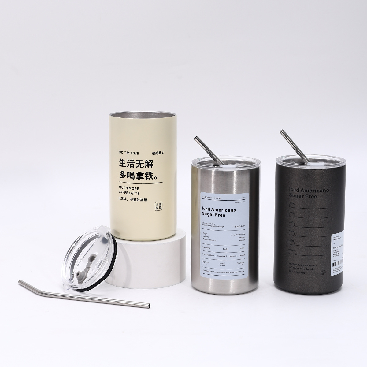 Stainless steel iced Americano cup, double-layer portable straw cup, latte, business office insulated cup, water cup details Picture