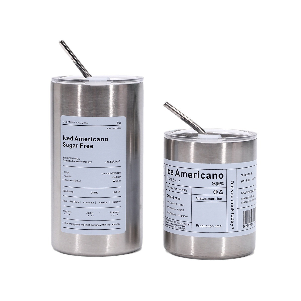 Stainless steel iced Americano cup, double-layer portable straw cup, latte, business office insulated cup, water cup Specification image