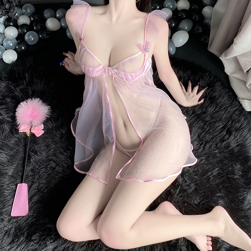 Erotic lingerie, sexy and pure, see-through nightgowns, tulle uniforms, cut-out passionate halter pajamas Item Picture