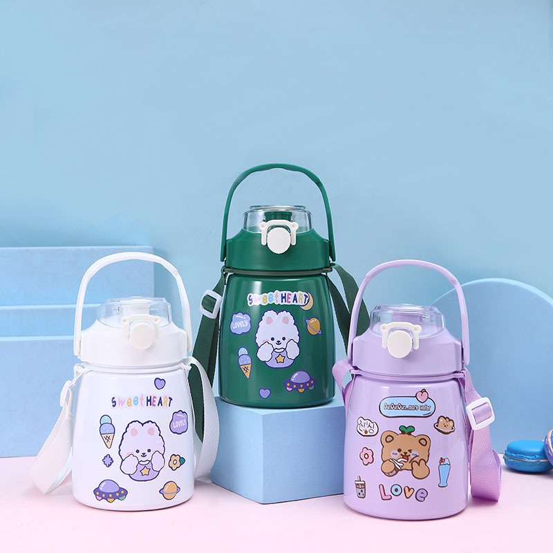 New 304 stainless steel children's large-bellied cup, bear straw, bouncing lid water cup, large-bellied insulated cup, bouncing cup Specification image