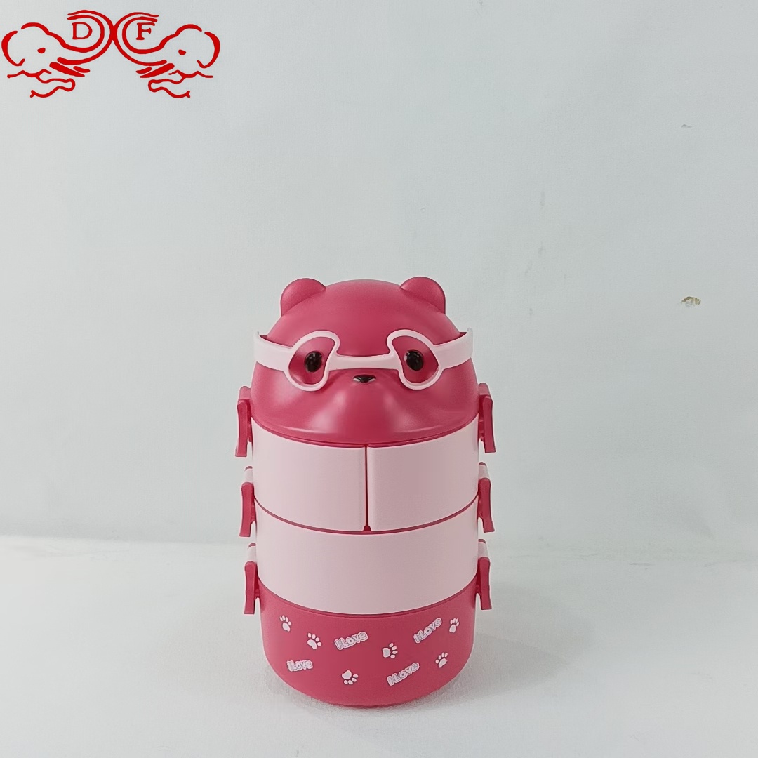 DF68409 Eyeglasses Bear hand-held compartments Lunch Box Cartoon Cute Lunch Box Picnic Bento Box Special for Primary School students DF TRADING HOUSE Item Picture