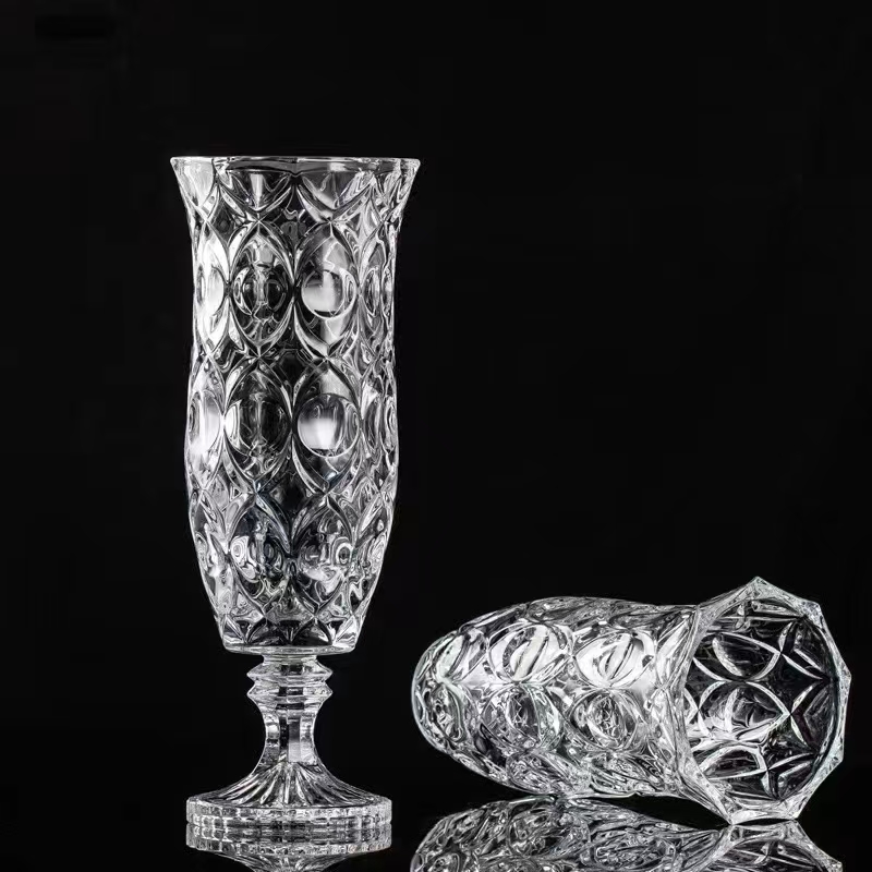 Retro high-footed vase desktop storage European-style light luxury Bud series wedding table vase factory direct sales crystal Specification image
