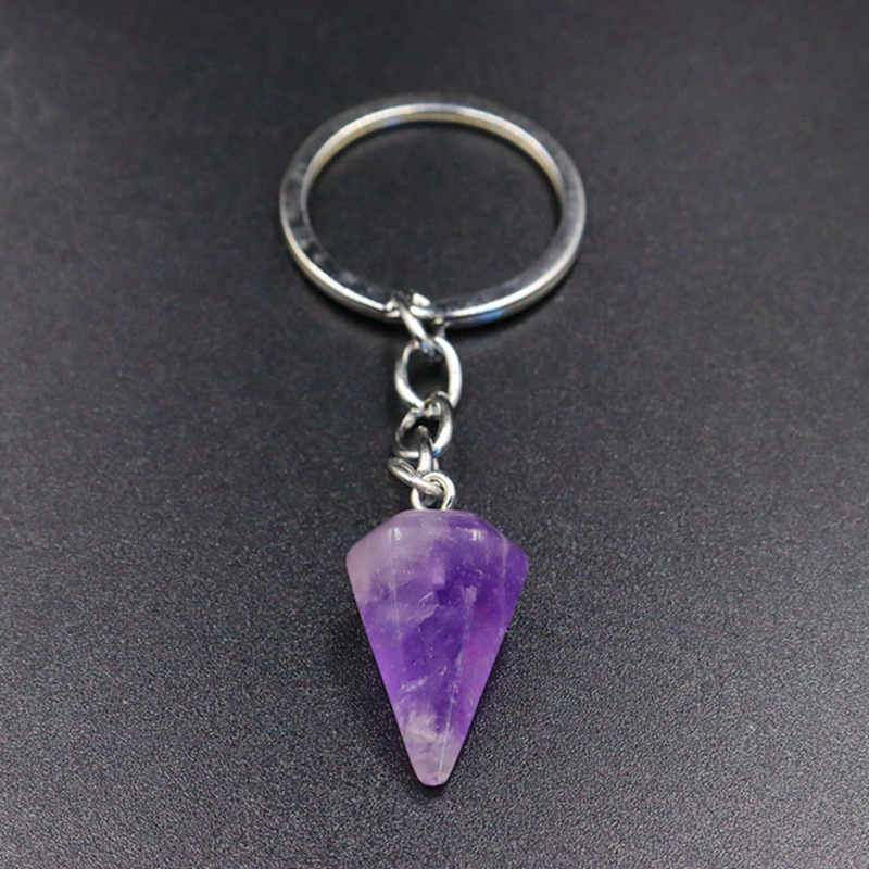 天然水晶玛瑙石头六角锥灵摆钥匙扣挂件 包包挂饰  DIY挂饰 
