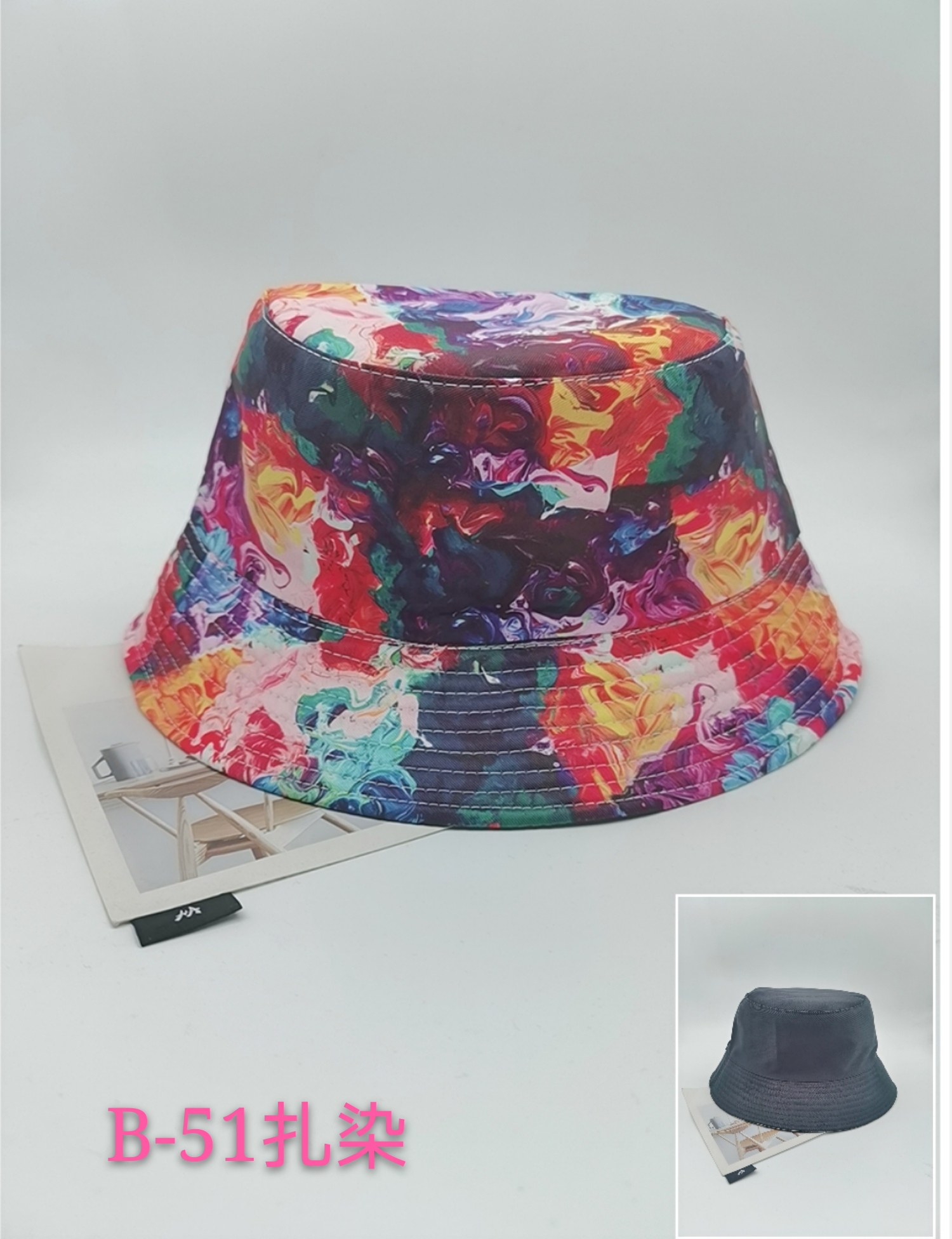 Spring and summer cross-border bestsellers from Europe and America, tie-dyed printed graffiti double-sided fisherman hats for both men and women, fashionable and versatile, outdoor sun protection, cool and portable hats, adult style Item Picture