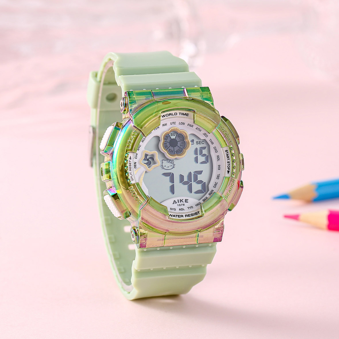 Watch manufacturer's electronic watch 1578 transparent seven-color plated with deep water resistance, fashionable and trendy classic design, couple clothing accessory watch Specification image