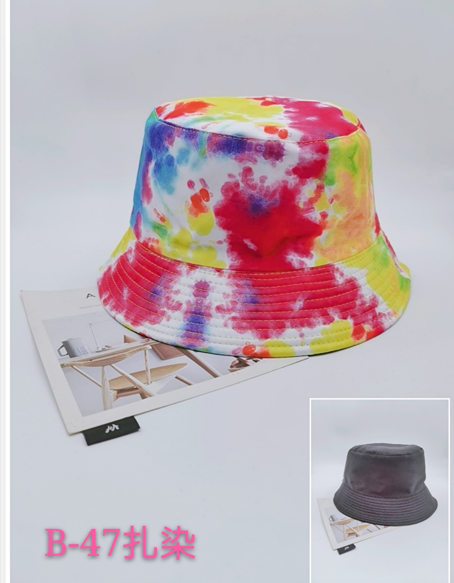 Spring and summer cross-border bestsellers from Europe and America, tie-dyed printed graffiti double-sided fisherman hats for both men and women, fashionable and versatile, outdoor sun protection, cool and portable hats, adult style details Picture