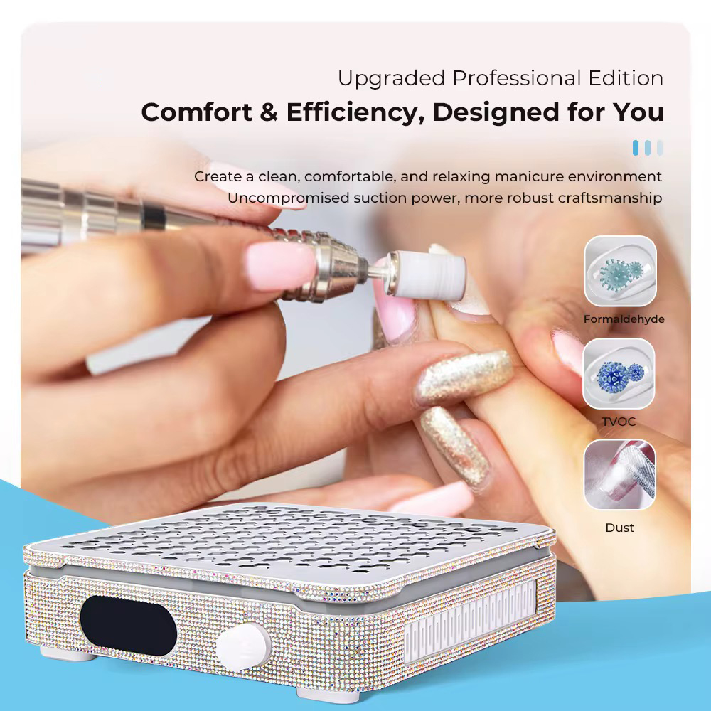 New diamond-encrusted battery-powered nail vacuum cleaner for collecting and polishing nail dust, with a high power output of 48W and long battery life Specification drawing