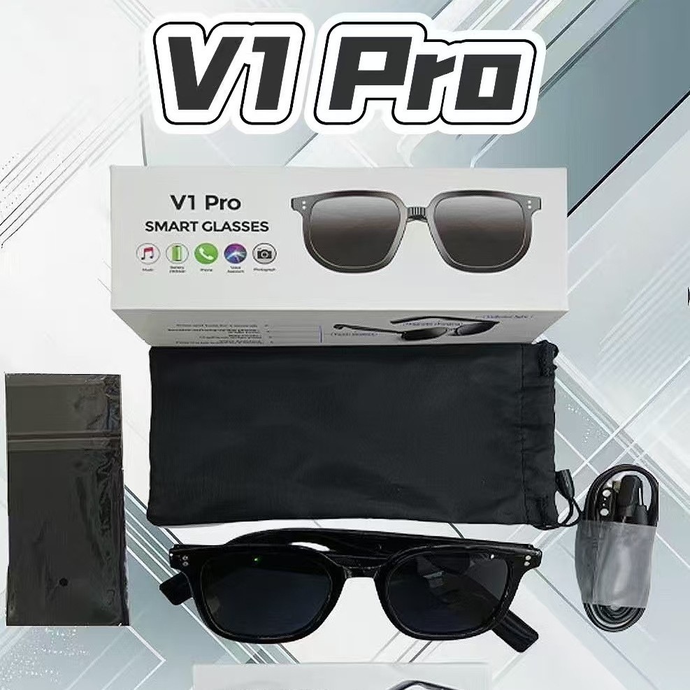 The cross-border bestseller V1PRO smart Bluetooth glasses are high-tech for listening to music, making phone calls, voice assistant, taking photos, blue light and UV protection, smart vr glasses, and Bluetooth navigation Specification image