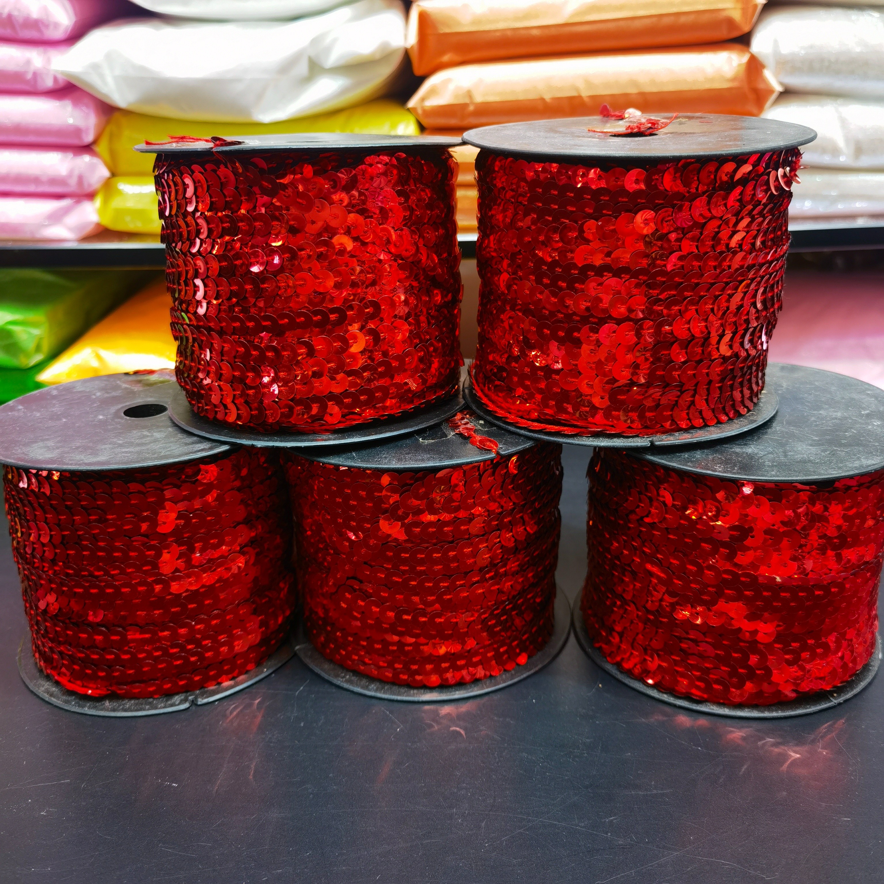  大卷150码平款6mm连线珠片 花边服装辅料装饰配件 圣诞亮片珠片 连线珠片服装窗帘DIY辅料 平款亮片