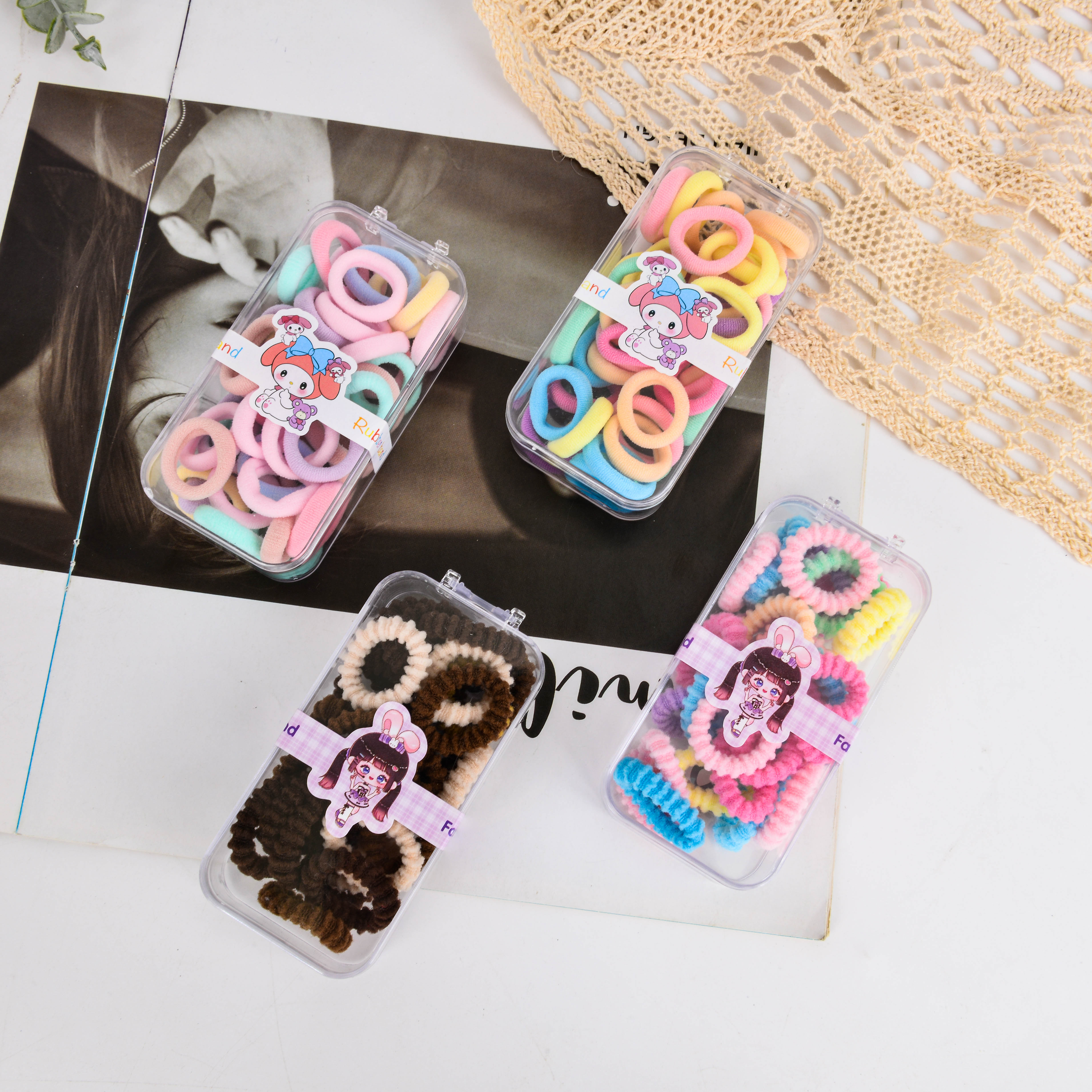 韩版简约时尚发饰女士拼接彩色灌装小皮筋儿童头饰韩国饰品发绳