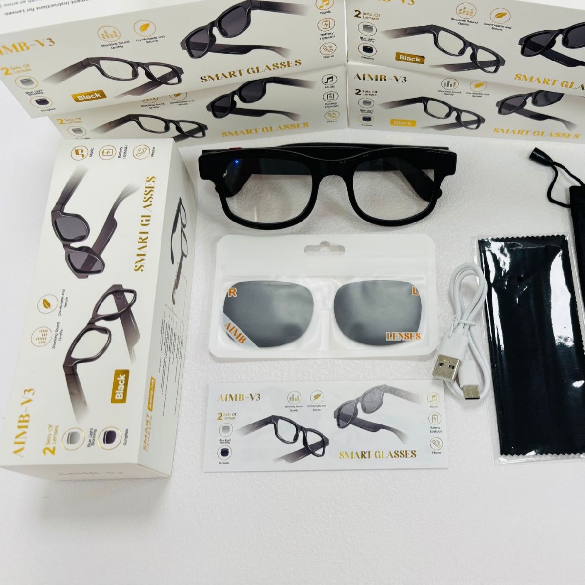 The new AIMB-V3 smart Bluetooth glasses are suitable for listening to music and taking photos. They feature dual-lens blue light protection and sunglasses, making them easy to wear details Picture