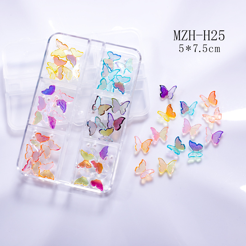 Factory direct sales, popular and trendy nail art butterfly accessories, long box set, crooked heart cartoon bear nail art accessories, mixed set, flat diamond Christmas bow Item Picture