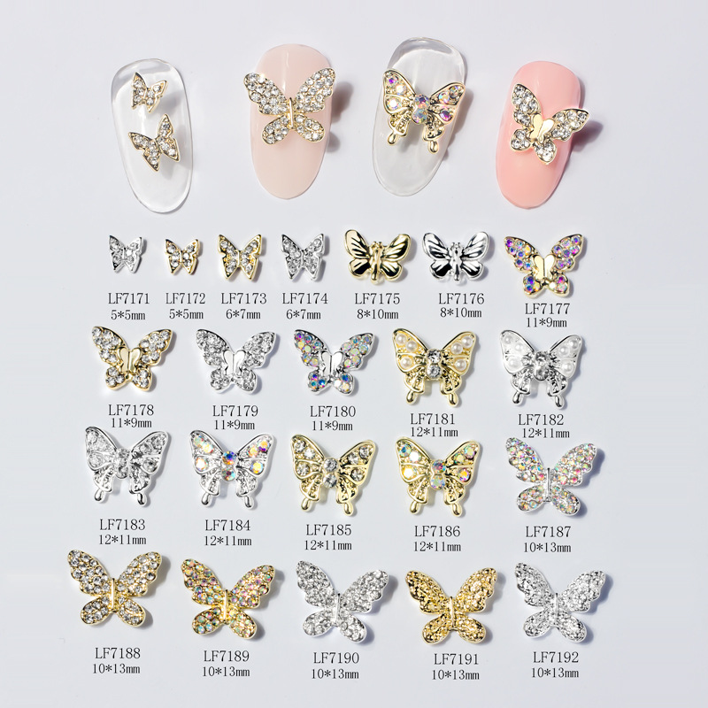 Factory direct sales of new nail art butterfly jewelry, nail diamond decoration, popular butterfly mini micro-inlay three-dimensional metal nail accessories Specification image