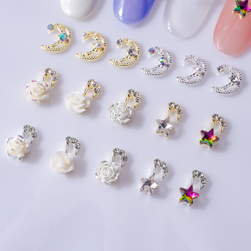 Factory direct sales of nail art star and moon accessories, crescent moon white nail art accessories, alloy nail art decorations, Japanese style and simple style details Picture