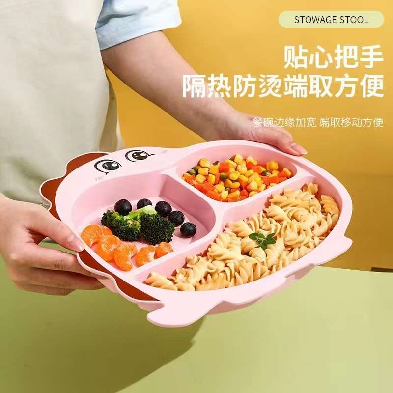 跨境儿童餐盘卡通分格竹纤维餐具幼儿园家用宝宝吃饭辅食分格盘子
 full figure