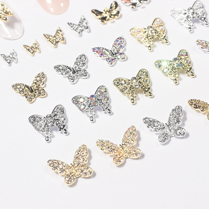 Factory direct sales of new nail art butterfly jewelry, nail diamond decoration, popular butterfly mini micro-inlay three-dimensional metal nail accessories details Picture