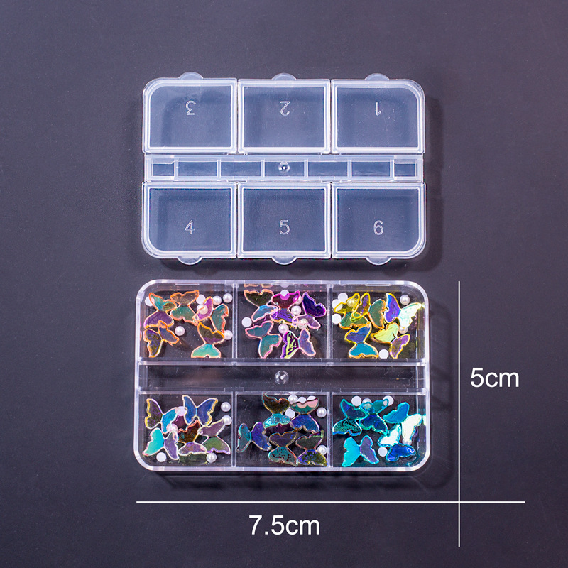 Factory direct sales, popular and trendy nail art butterfly accessories, long box set, crooked heart cartoon bear nail art accessories, mixed set, flat diamond Christmas bow pic 1