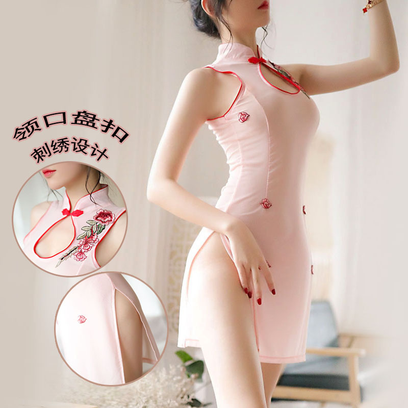 性感情趣制服女火辣古典旗袍复古刺绣开叉睡衣纯欲内衣诱