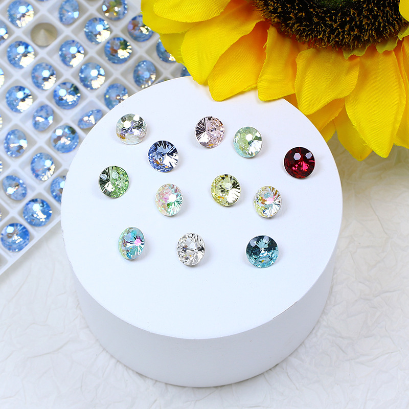 Factory direct sales of popular round firework cut nail drill DIY jewelry accessories, pointed-bottom drill colorful nail accessories wholesale details Picture