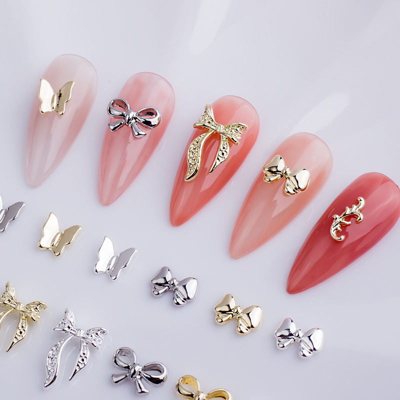 Factory direct sales of nail art bow accessories, alloy three-dimensional nail drills, small butterfly ribbon nail accessories, wearable nails, Japanese nail drills details Picture