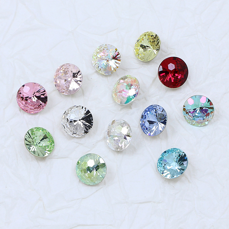 Factory direct sales of popular round firework cut nail drill DIY jewelry accessories, pointed-bottom drill colorful nail accessories wholesale