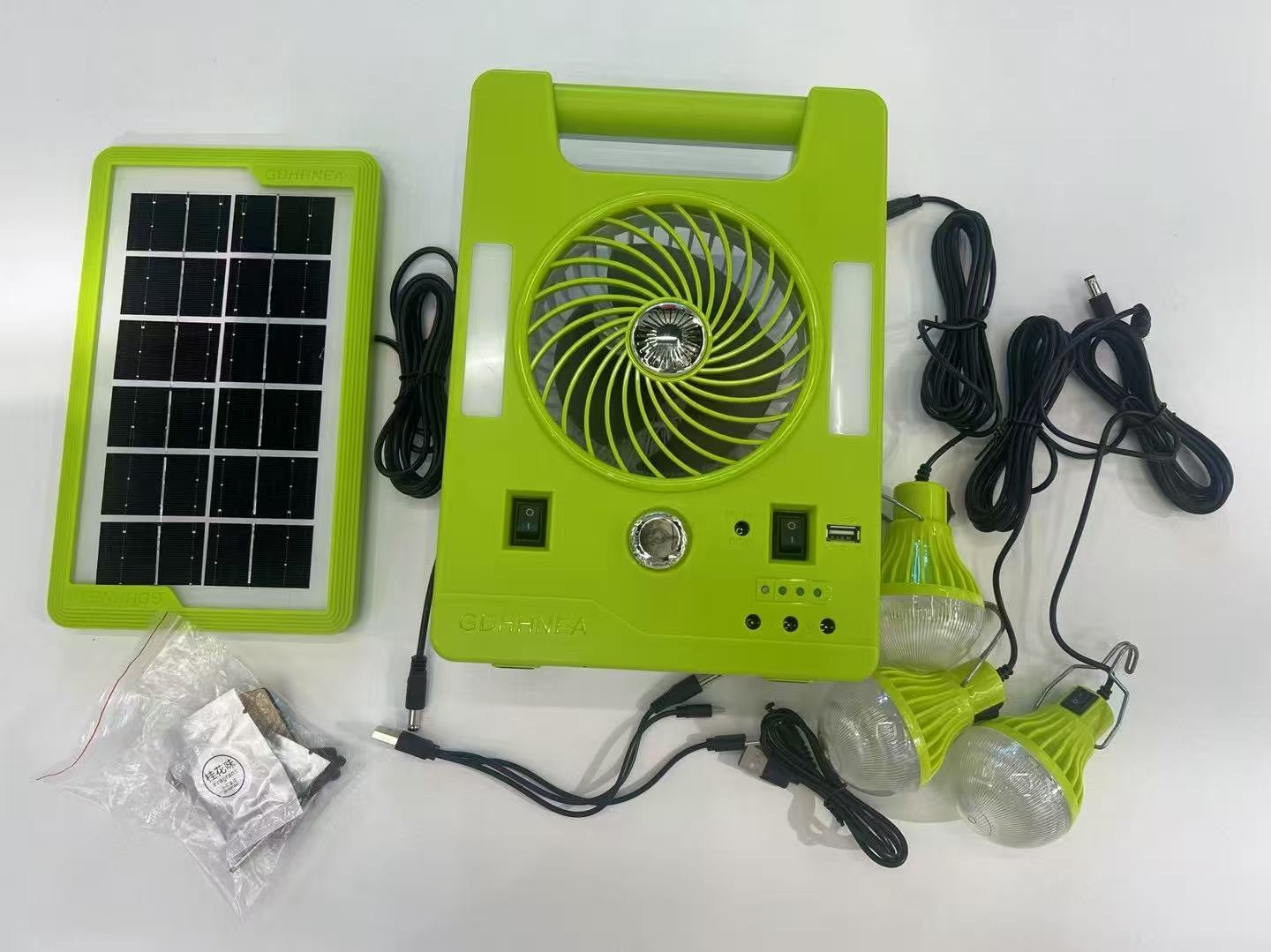 太阳能系统灯 家用USB应急多功能外接一拖三球灯泡移动户外照明灯风扇灯