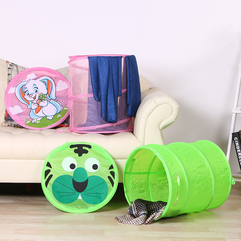 跨境收纳桶 儿童卡通多功能收纳篮 居家防尘多用可折叠收纳筐带盖
