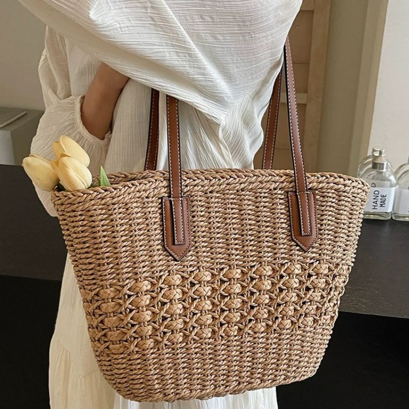 2025夏季上新新款森系编织包高级质感草编包包大容量个性百搭斜跨海边度假包大容量托特包