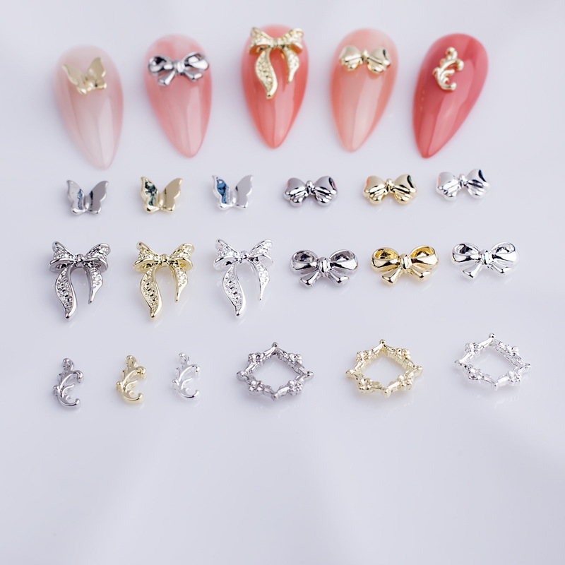 Factory direct sales of nail art bow accessories, alloy three-dimensional nail drills, small butterfly ribbon nail accessories, wearable nails, Japanese nail drills Specification image