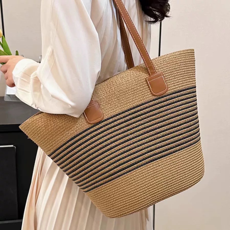 2025夏季上新新款韩系编织包高级质感草编包包个性百搭斜跨海边度假包大容量带内衬托特包