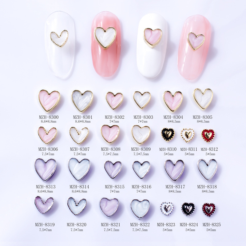 厂家直销网红爱心美甲饰品金属包边合金饰品滴油配饰桃心装饰指甲钻简约