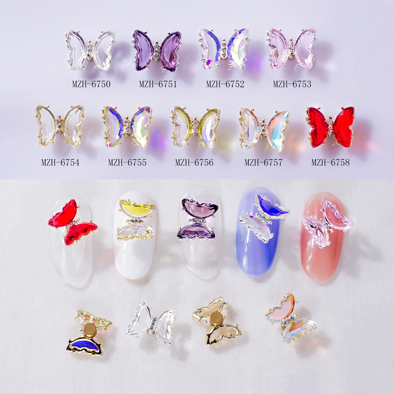 Factory direct sales, popular nail art rotating butterfly accessories, three-dimensional pink butterfly accessories, nail art diamond crystal wing accessories DIY