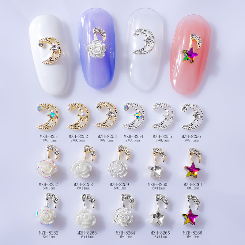 Factory direct sales of nail art star and moon accessories, crescent moon white nail art accessories, alloy nail art decorations, Japanese style and simple style