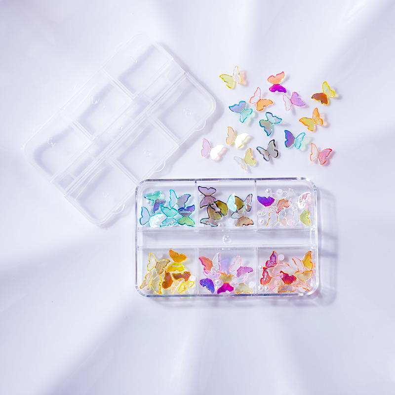 Factory direct sales, popular and trendy nail art butterfly accessories, long box set, crooked heart cartoon bear nail art accessories, mixed set, flat diamond Christmas bow Application Scenario