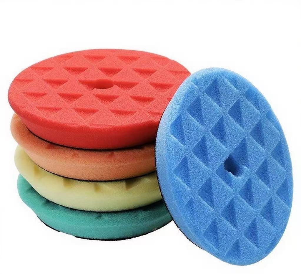 Factory direct supply of high-density beveled triangular pattern sponge polishing discs, wholesale of car polishing sponge wheel sets, interior cleaning auto and motorcycle parts Item Picture