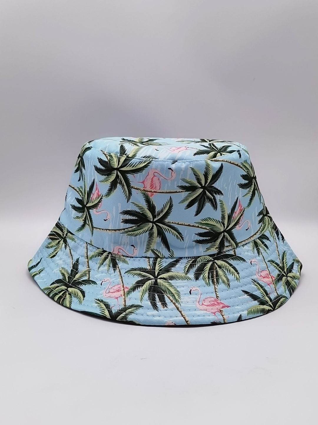 Spring and summer Flamingos tree double-sided fisherman's hat for both men and women, fashionable and versatile, outdoor sun protection and shade, cool and portable hat, adult style Specification drawing