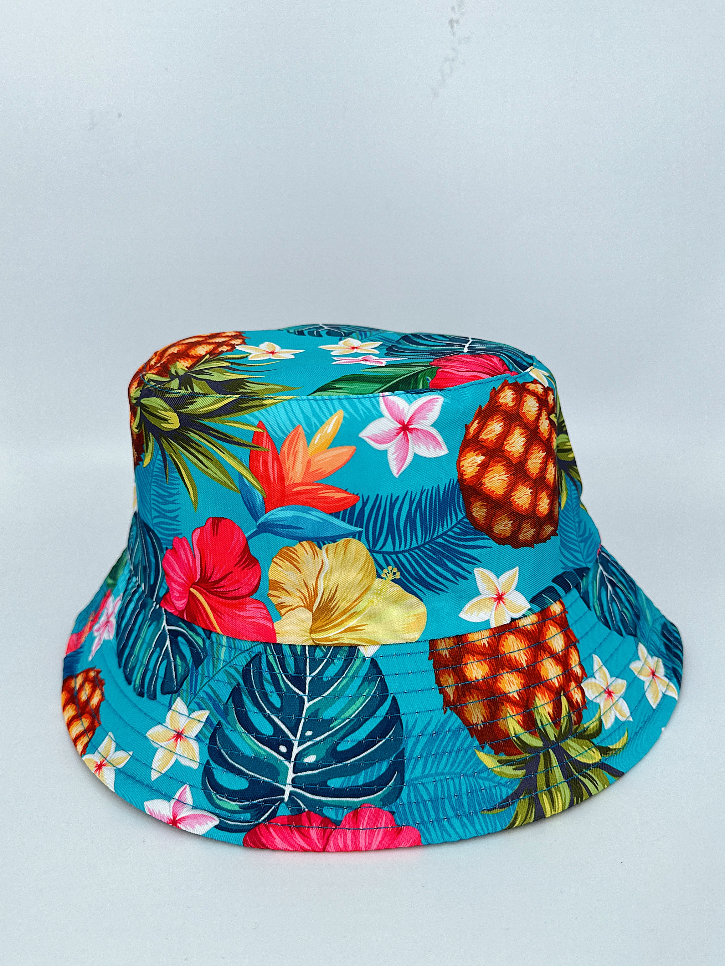 Spring and summer new fruit pineapple tropical seaside style, double-sided fisherman's hat for both men and women, fashionable and versatile, outdoor sun protection, cool and portable hat, adult style Specification drawing