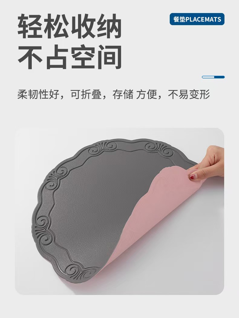 双友皮革餐垫PVC压花立体纹路浮雕风圆形新中式餐桌隔热家用 详情2