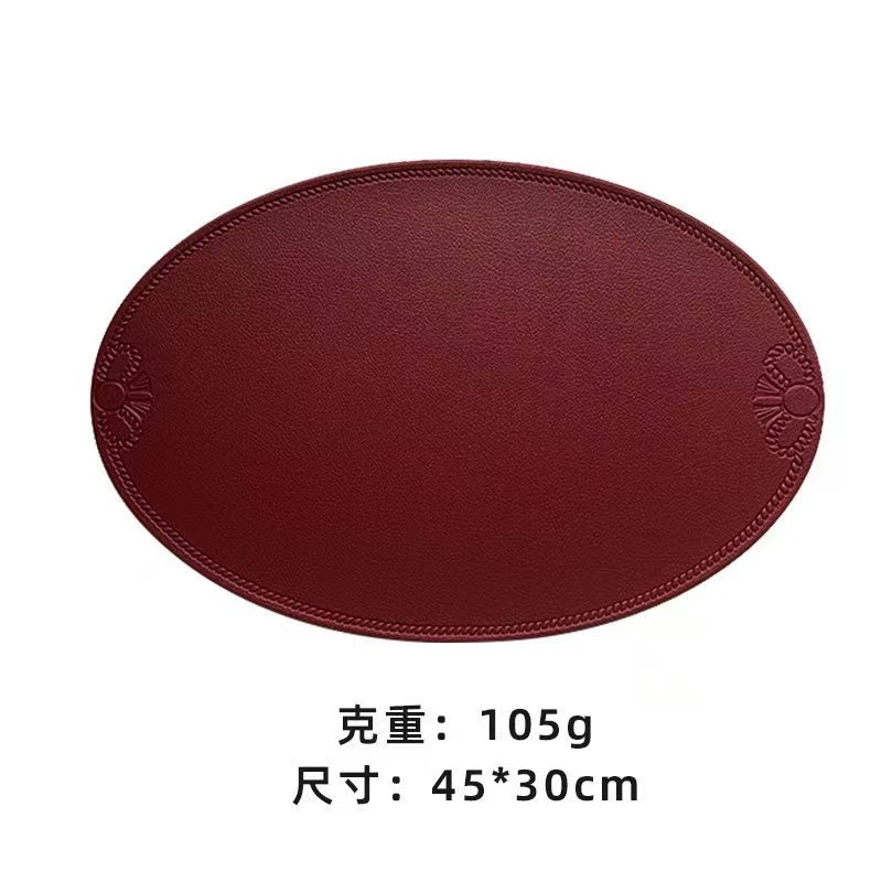 欧式复古厚皮压印隔热垫防水防油易清洗皮革垫家用椭圆西餐酒店 餐垫