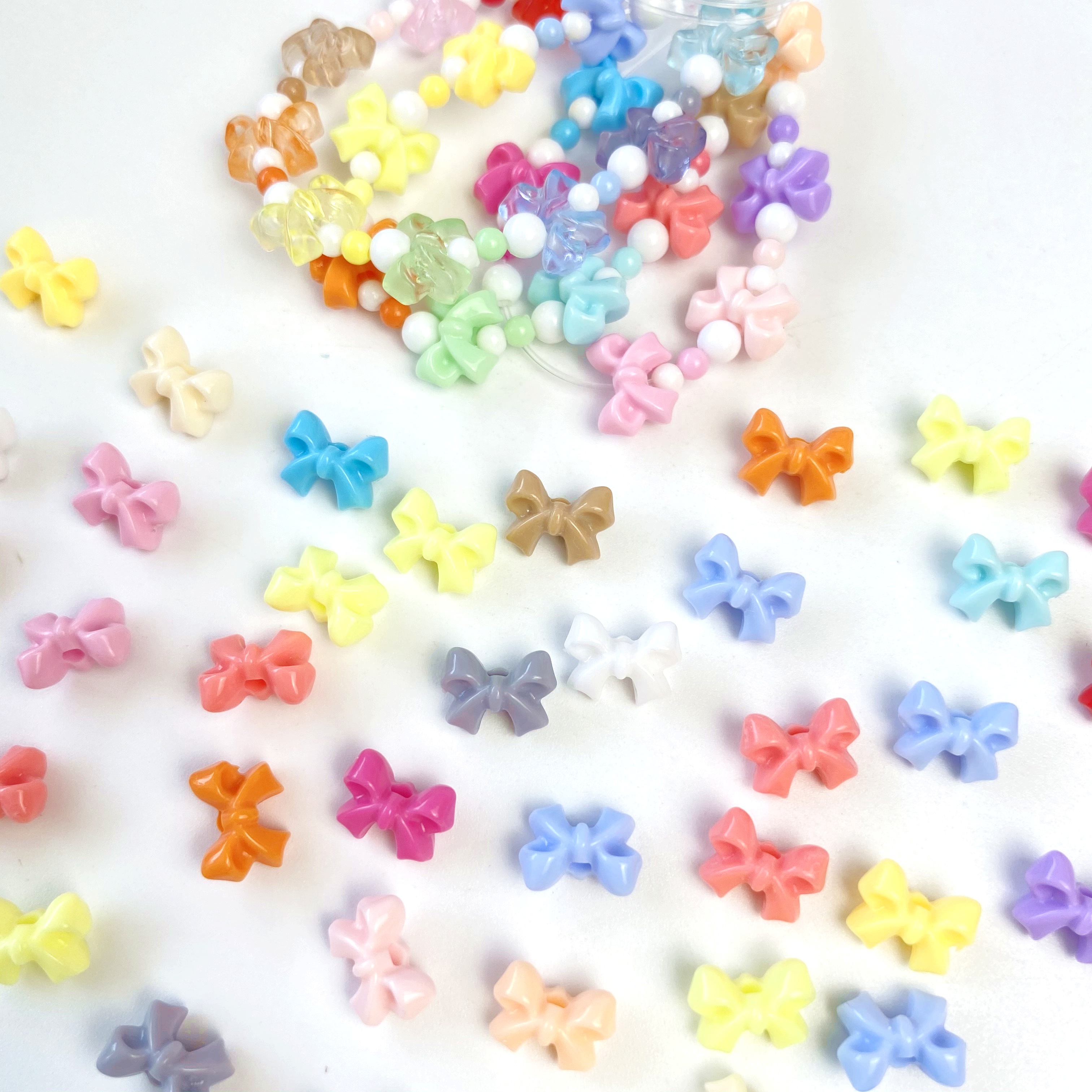 diy acrylic 10mm small bow/Mobile phone chain, key chain, bag, hanging piece, handcrafted jewelry, mixed color scattered beads raw materials